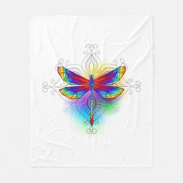 Rainbow Polygonal Dragonfly Fleece Blanket (Front)