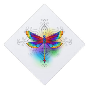 Rainbow Polygonal Dragonfly Graduation Cap Topper