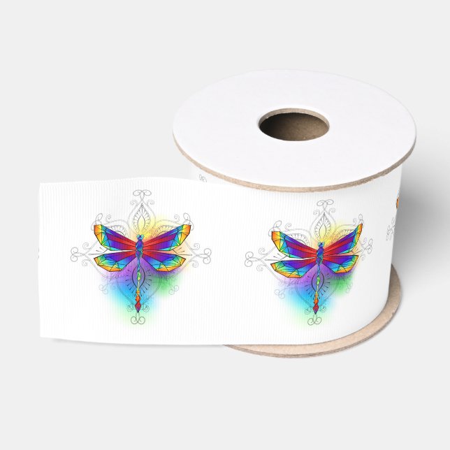 Rainbow Polygonal Dragonfly Grosgrain Ribbon (Spool)