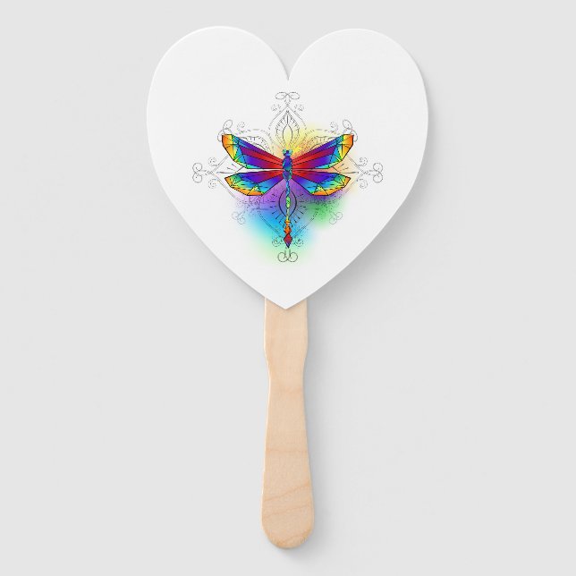 Rainbow Polygonal Dragonfly Hand Fan (Front)