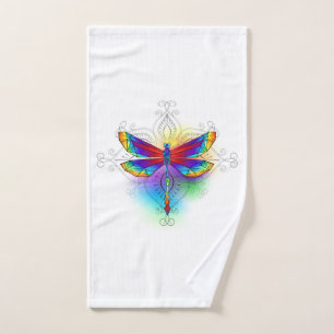 Rainbow Polygonal Dragonfly Hand Towel