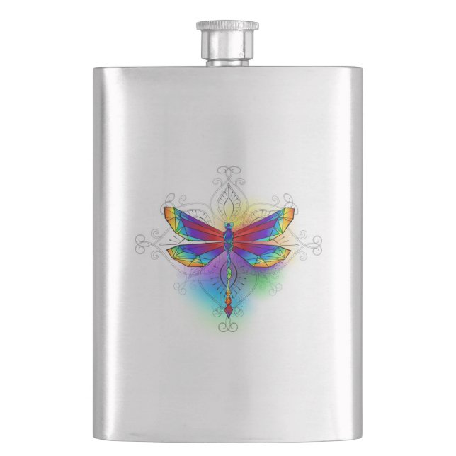Rainbow Polygonal Dragonfly Hip Flask (Front)