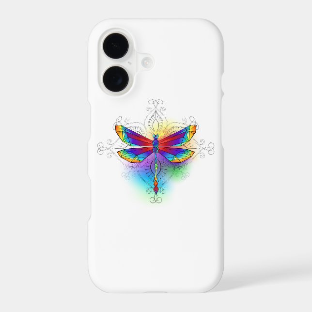 Rainbow Polygonal Dragonfly iPhone Case (Back)