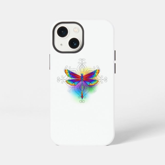 Rainbow Polygonal Dragonfly iPhone Case (Back)