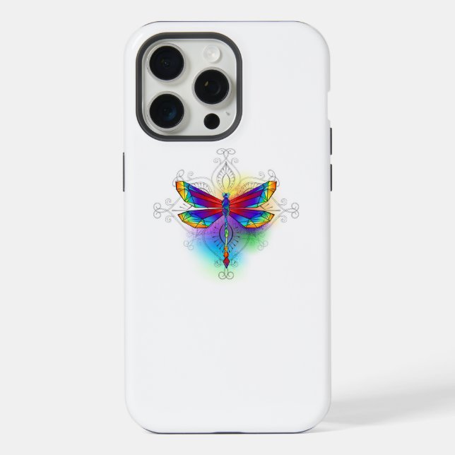 Rainbow Polygonal Dragonfly iPhone Case (Back)