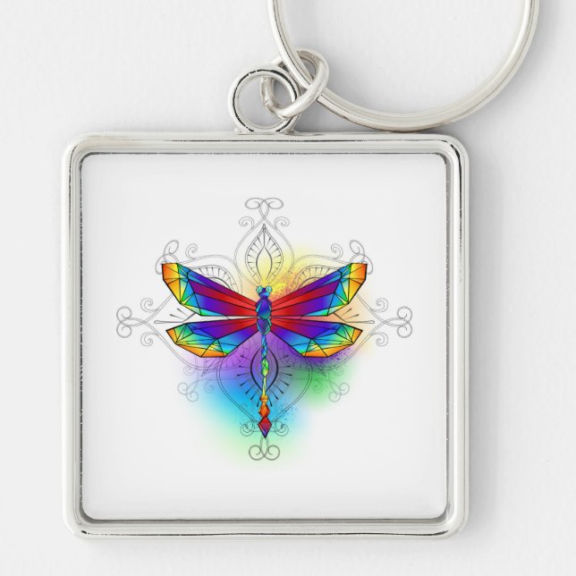 Rainbow Polygonal Dragonfly Keychain (Front)