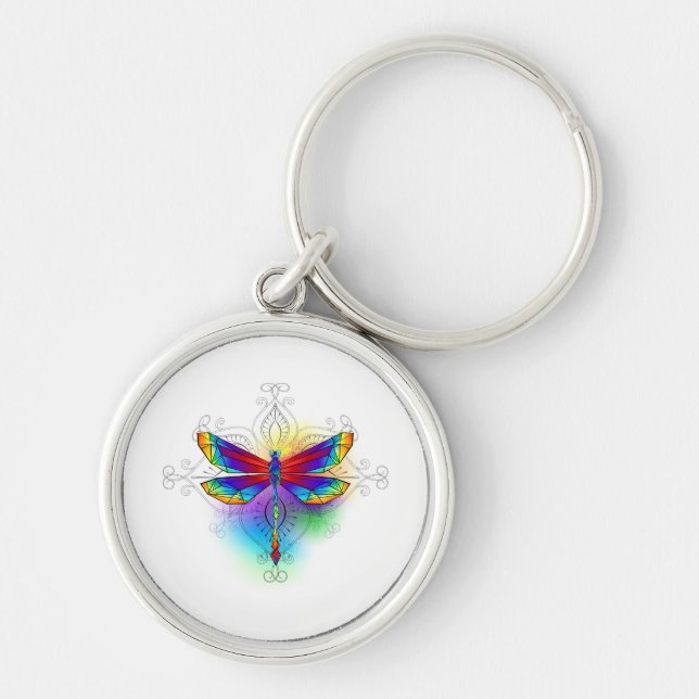 Rainbow Polygonal Dragonfly Keychain (Front)