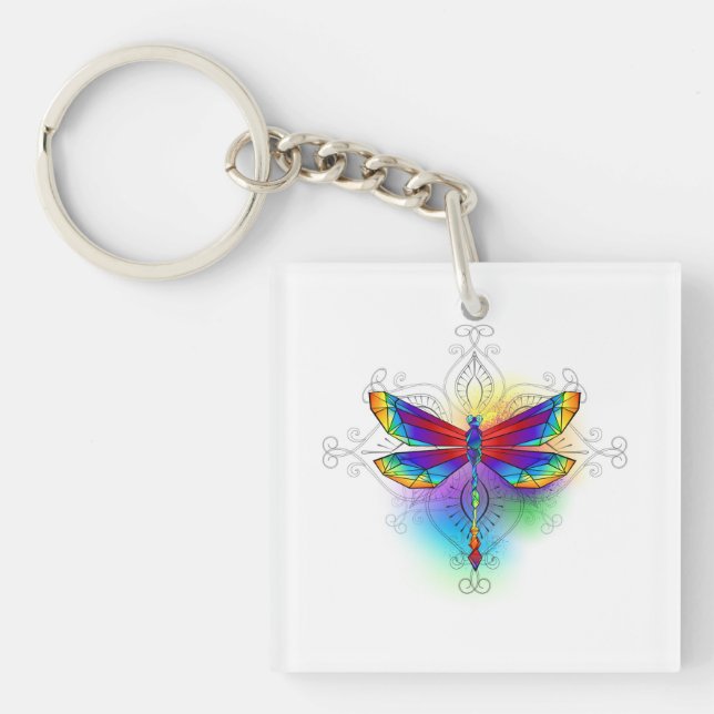 Rainbow Polygonal Dragonfly Keychain (Front)
