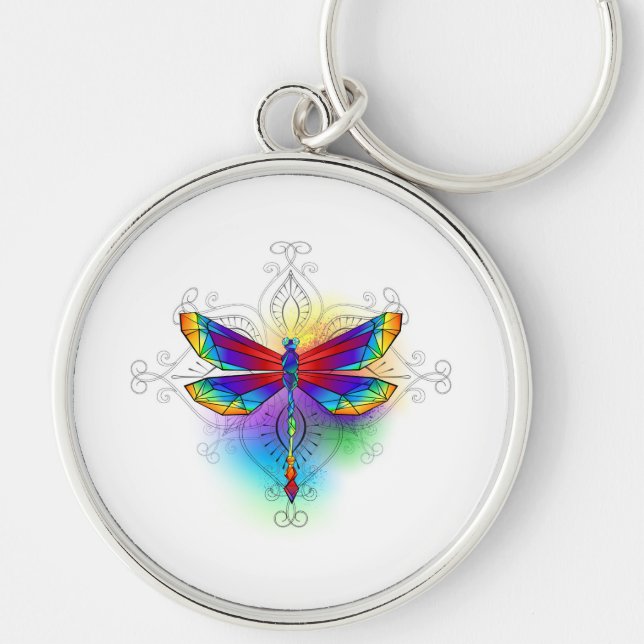 Rainbow Polygonal Dragonfly Keychain (Front)