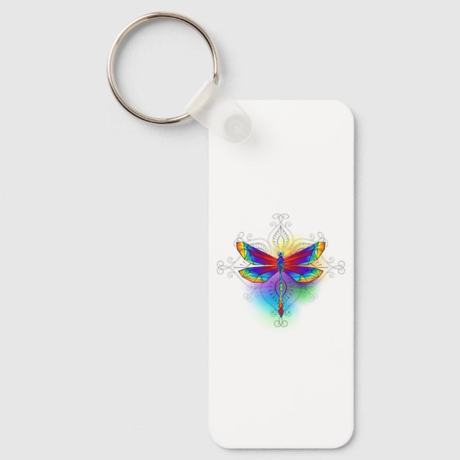 Rainbow Polygonal Dragonfly Keychain (Front)