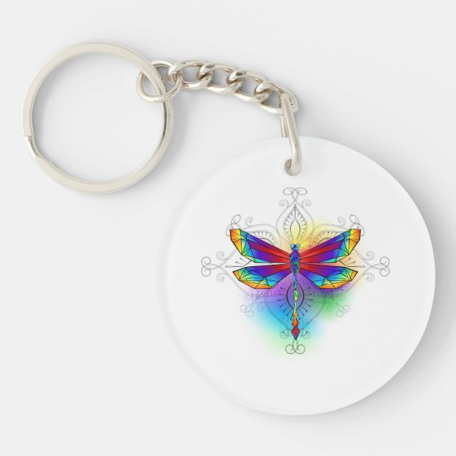 Rainbow Polygonal Dragonfly Keychain (Front)