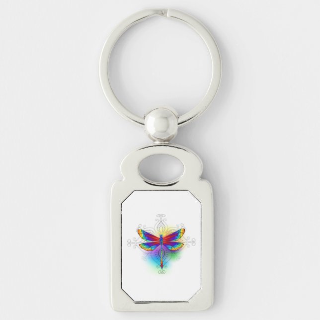 Rainbow Polygonal Dragonfly Keychain (Front)