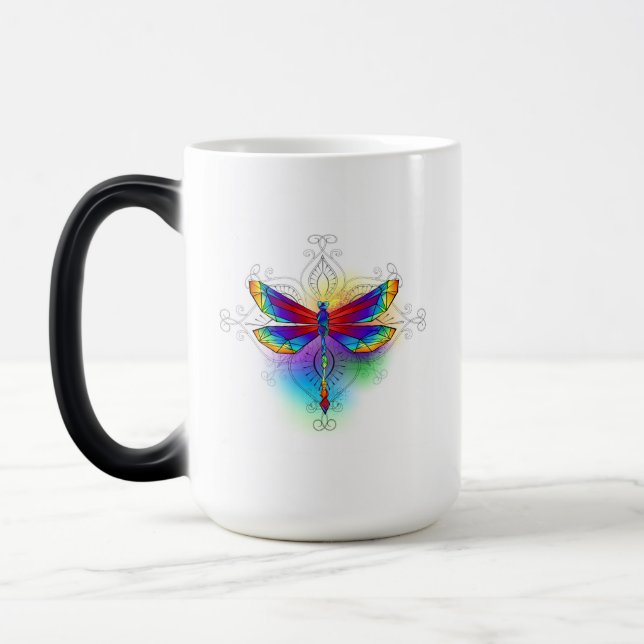 Rainbow Polygonal Dragonfly Magic Mug (Left)