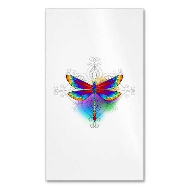 Rainbow Polygonal Dragonfly Magnetic Business Card (Front Vertical)
