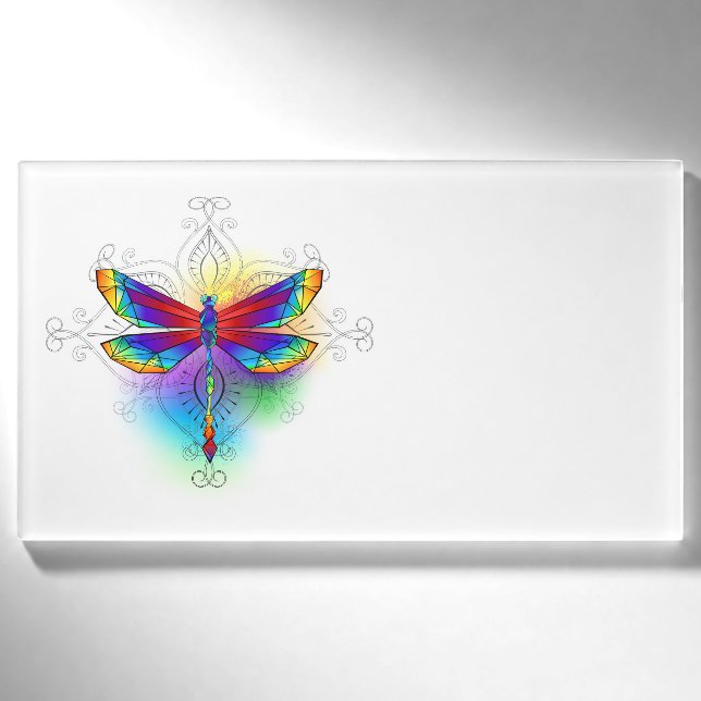 Rainbow Polygonal Dragonfly Name Tag (Front)