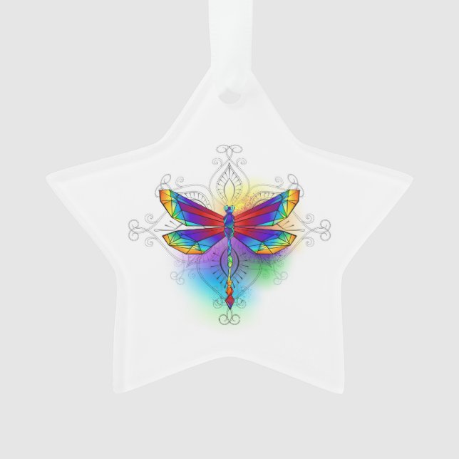 Rainbow Polygonal Dragonfly Ornament (Front)