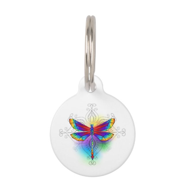 Rainbow Polygonal Dragonfly Pet Tag (Front)