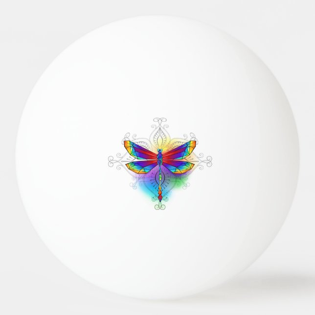 Rainbow Polygonal Dragonfly Ping Pong Ball (Front)