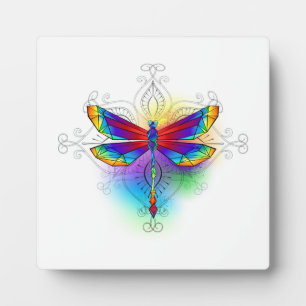 Rainbow Polygonal Dragonfly Plaque