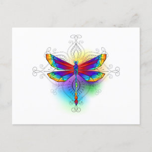 Rainbow Polygonal Dragonfly Postcard