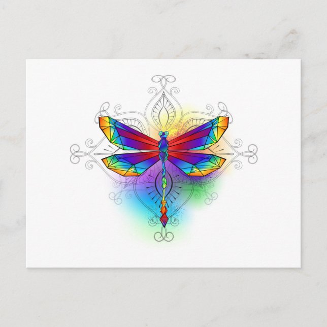 Rainbow Polygonal Dragonfly Postcard (Front)