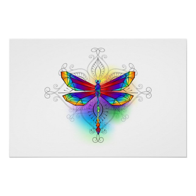 Rainbow Polygonal Dragonfly Poster (Front)