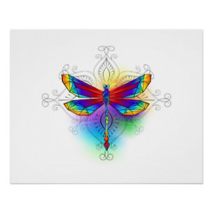Rainbow Polygonal Dragonfly Poster