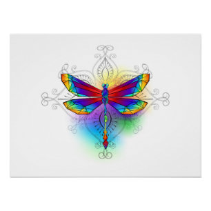 Rainbow Polygonal Dragonfly Poster