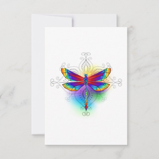 Rainbow Polygonal Dragonfly RSVP Card (Front)