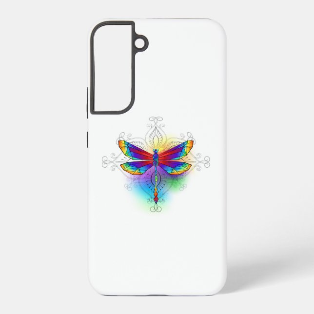 Rainbow Polygonal Dragonfly Samsung Galaxy S22+ Case (Back)