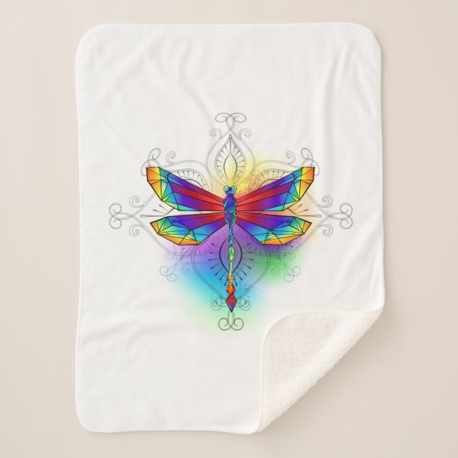 Rainbow Polygonal Dragonfly Sherpa Blanket (Front)