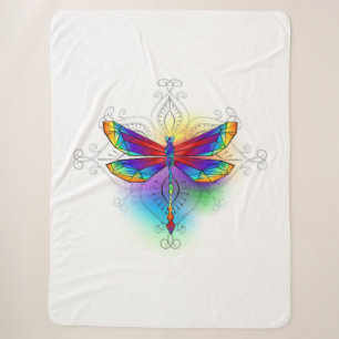 Rainbow Polygonal Dragonfly Sherpa Blanket