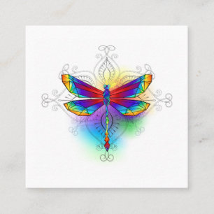 Rainbow Polygonal Dragonfly Square Business Card