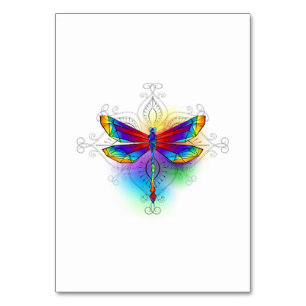 Rainbow Polygonal Dragonfly Table Number