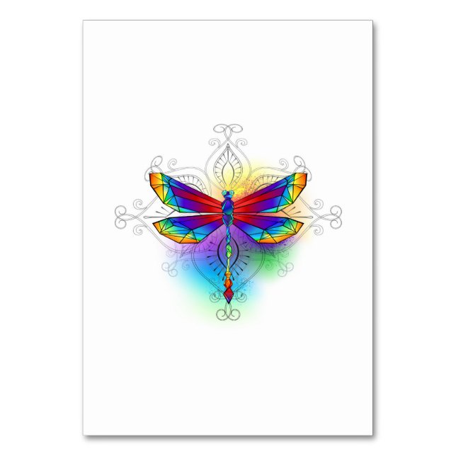 Rainbow Polygonal Dragonfly Table Number (Front)