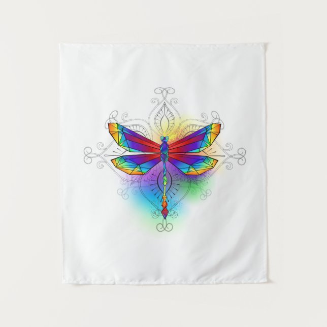 Rainbow Polygonal Dragonfly Tapestry (Front)