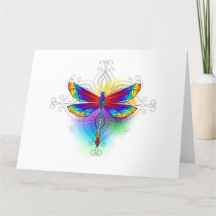 Rainbow Polygonal Dragonfly Thank You Card