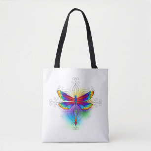 Rainbow Polygonal Dragonfly Tote Bag