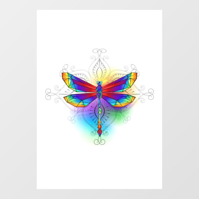Rainbow Polygonal Dragonfly Window Cling (Sheet)