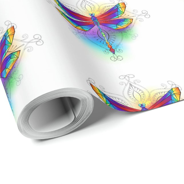Rainbow Polygonal Dragonfly Wrapping Paper (Roll Corner)