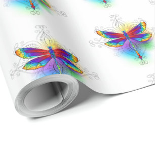 Rainbow Polygonal Dragonfly Wrapping Paper