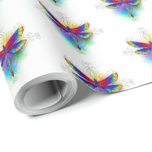 Rainbow Polygonal Dragonfly Wrapping Paper