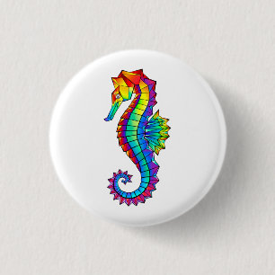 Rainbow Polygonal Seahorse 1 Inch Round Button