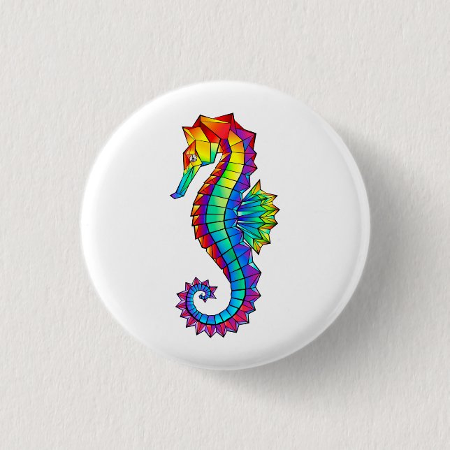 Rainbow Polygonal Seahorse 1 Inch Round Button (Front)