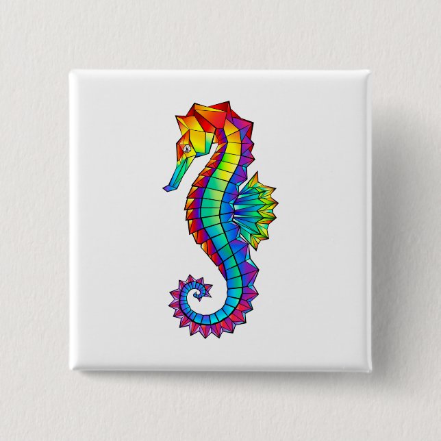 Rainbow Polygonal Seahorse 2 Inch Square Button (Front)