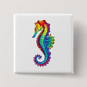 Rainbow Polygonal Seahorse 2 Inch Square Button