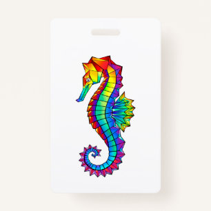 Rainbow Polygonal Seahorse Badge