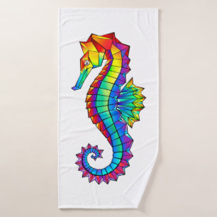 Rainbow Polygonal Seahorse Bath Towel