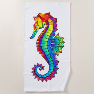 Rainbow Polygonal Seahorse Beach Towel