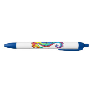 Rainbow Polygonal Seahorse Black Ink Pen